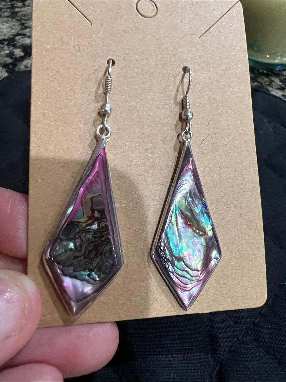 Iridescent Purple Abalone shell inlay Alpaca Mexico Drop Earrings